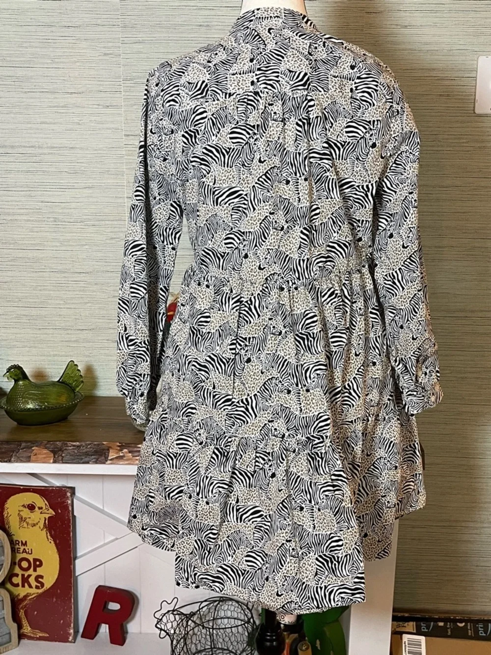 J.CREW Zebra Animal Print Dress 100% Cotton Poplin Tiered Lined Safari Size S
